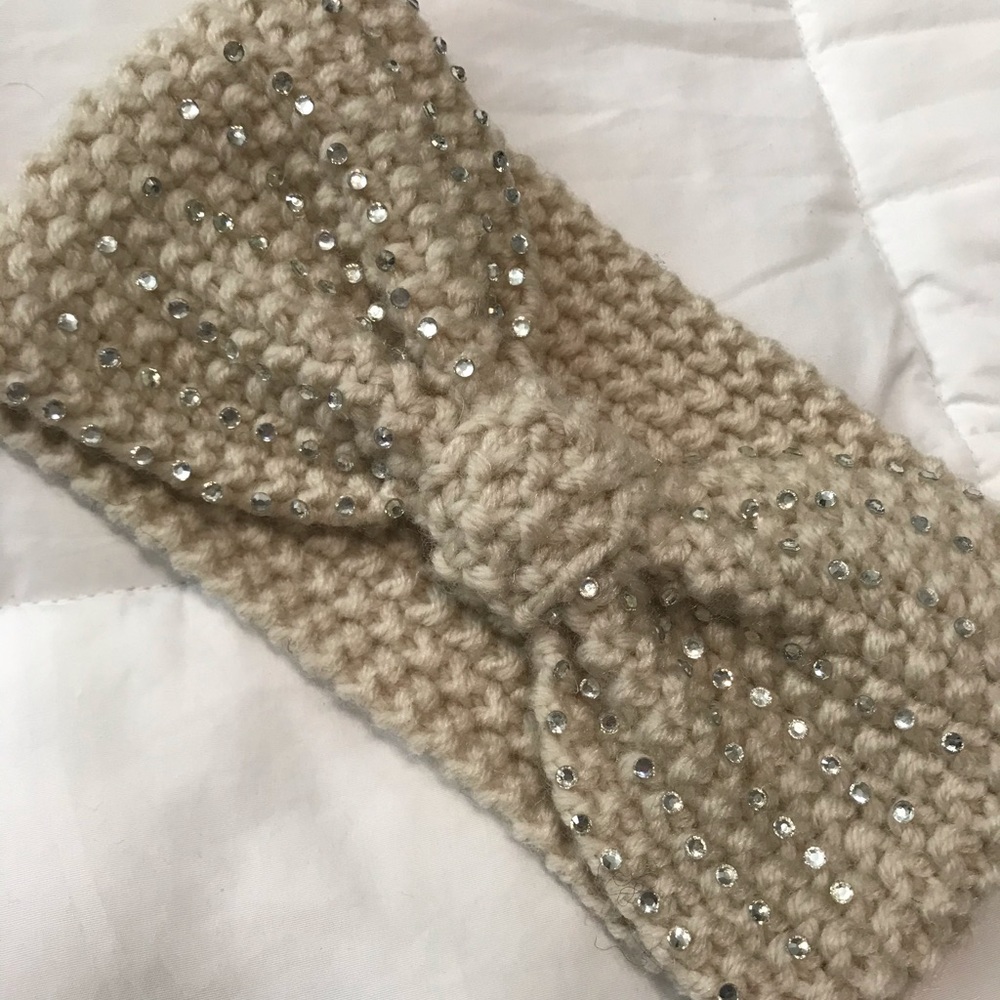Beautiful tan winter headband with rhinestones